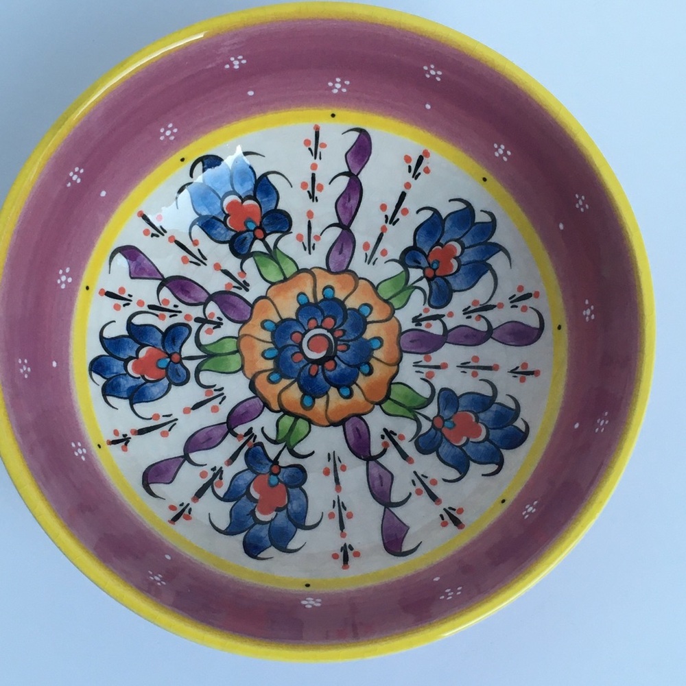 Ceramic bowl from Turkey pink floral 6" Candy EUC